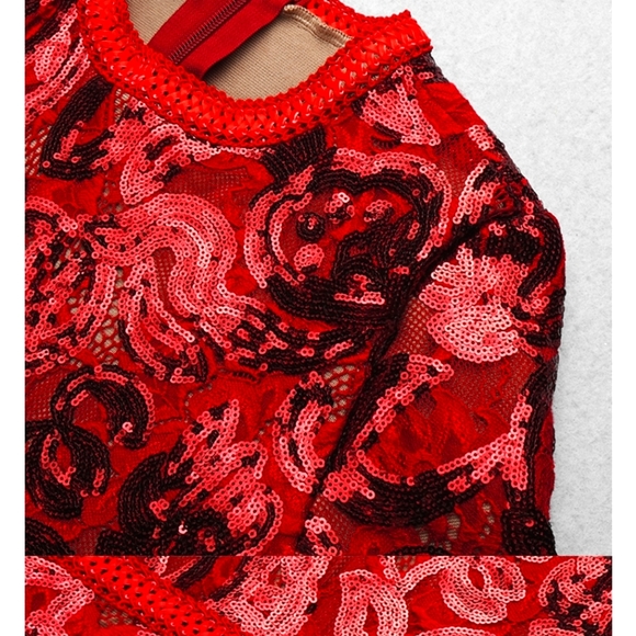 NWT Majestic  VIP Celeb Red Sequence Embroidery lace Jumpsuit. XL - Picture 7 of 8